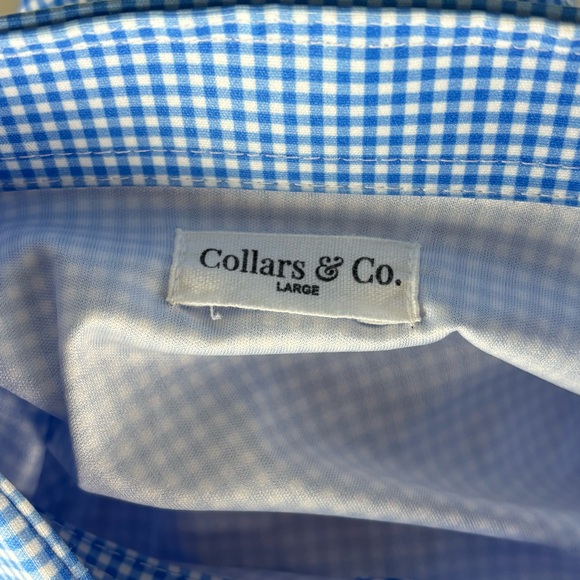 Collars & Co. Dress Collar Polo Shirt Men's Large L Long Sleeve Blue Gingham EUC - Picture 6 of 6